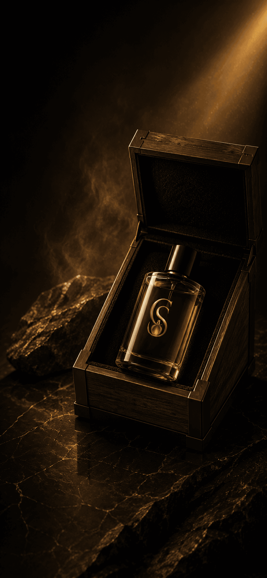Crafted Sprays fragrance bottle on rock