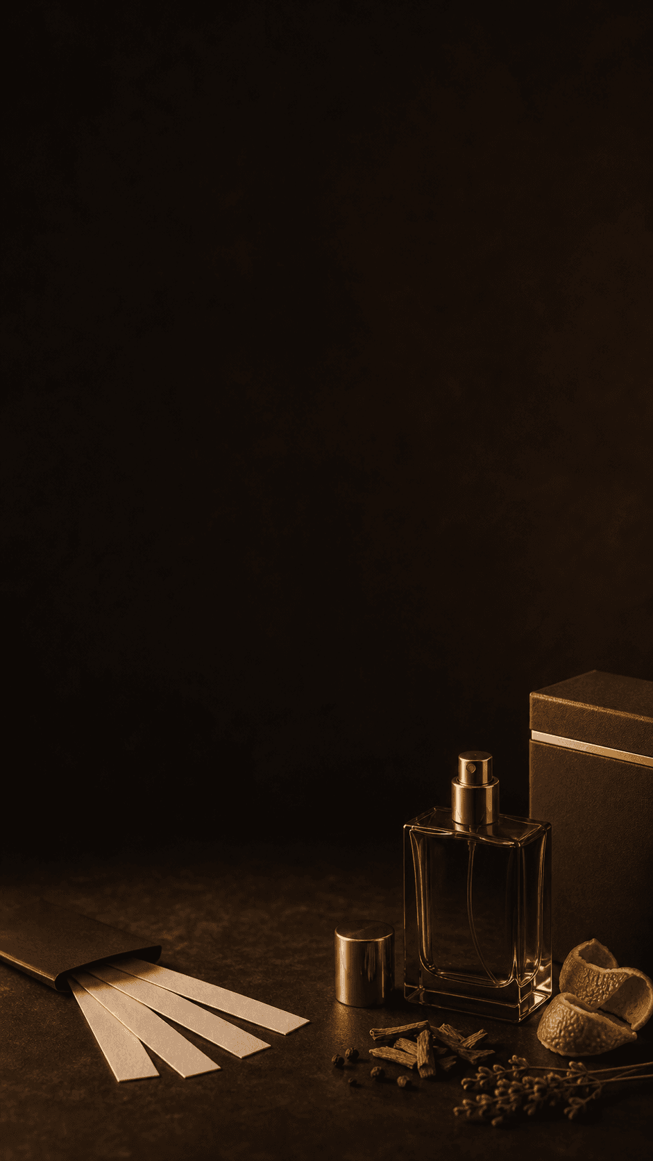 Premium perfume bottle with packaging and scent blotters